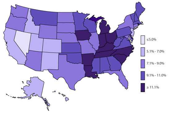 U.S. Map, ADHD, Current, 2011