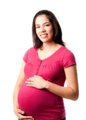La mujer embarazada acariciando su abdomen