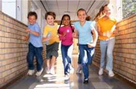 	kids running down hallway