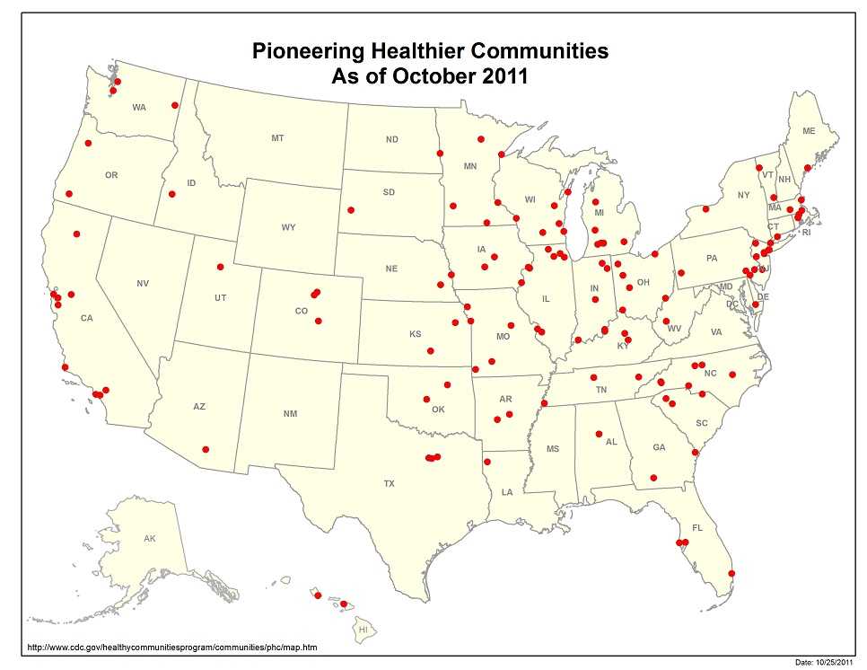 Pioneering Healthier Communities map as of October 2011