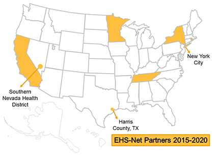 Map of the EHS-Net grantees for funding cycle 2015-2020.