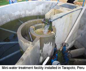  Image of a mini-water treatment facility installed in Tarapoto, Peru.