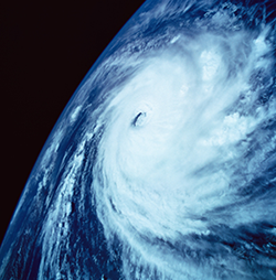 Satellite image of a hurricane from space.