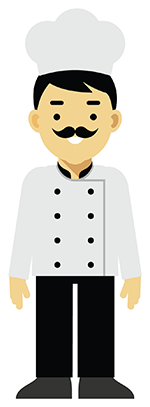 Graphic image of a chef in a chef's hat.
