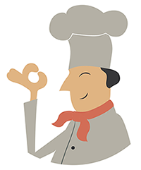 Graphic artwork image of chef making an OK sign with fingers.