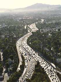 Traffic on a busy freeway.  
