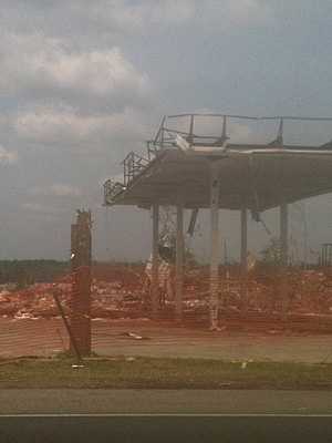 Gas station destroyed by tornado, Forestdale, AL, April 27, 2011
