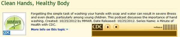 Graphic: CDC podcast discussing the importance of handwashing