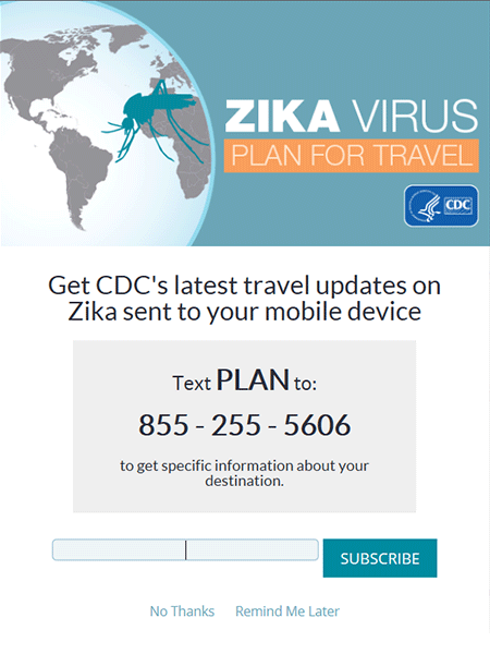 Poster for CDCs Zika text message system