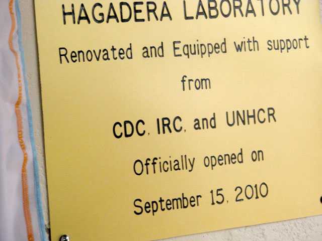 A plaque that hangs outside the lab in Hagadera Camp, part of the Dadaab Refugee Camp Complex.