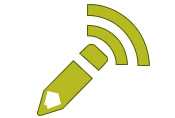 An image of a pencil icon combined with the rss icon to convey blog posts.