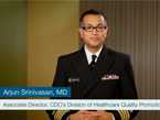 Image from the Medscape video: Ebola: Donning and Doffing of Personal Protective Equipment (PPE) with Arjun Srinivasan, MD (CAPT, USPHS), Associate Director of CDC's Division of Healthcare Quality Promotion.