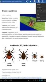 Screenshot from the Tickborne Diseases mobile app showing blacklegged tick and ways to identify it.