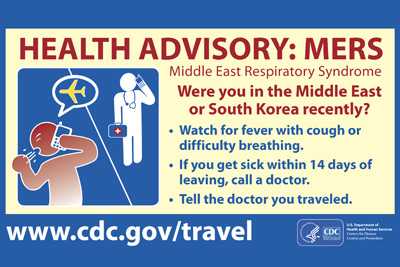 Image of Health Advisory notice about MERS for those traveling from Middle East or South Korea