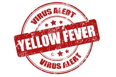 image of a red stamp of the words -Yellow Fever Virus Alert