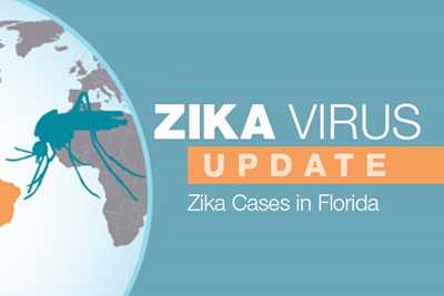 image with an illustration of a mosquito with the words - Zika Virus Update: Zika cases in Florida
