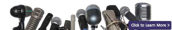 header image for In the News - A bank of microphones