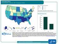 Chlamydia cases (2014), 50 states, DC, and outlying areas, by state/area, Trends in rates of reported cases of chlamydia are influenced by changes in incidence of infection, as well as changes in diagnostic, screening, and reporting practices. As chlamydial infections are usually asymptomatic, the number of infections identified and reported can increase as more people are screened even when incidence is flat or decreasing. As seen in the map, the highest rates of reported chlamydia in 2014 are in the southeast and the southwest. As seen in the bar graph, rates of reported cases are higher in females than males.
