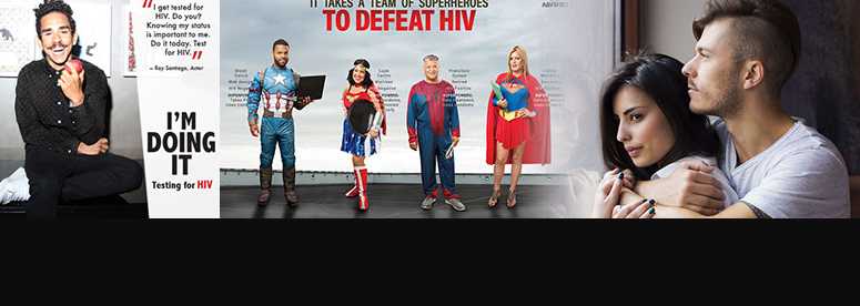 Man hugging woman from behind; I'm Doing It - Ray Santiago's story; It Takes a Team of Superheroes to Defeat HIV; It Takes a Team of Superheroes to Defeat HIV
