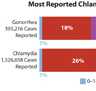 Thumbnail of 2014 Chlamydia and Gonorrhea reported cases bar chart by age group
