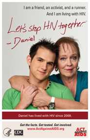 Let’s Stop HIV Together. Daniel. Photo of Daniel with his friend, with their arms around each other and smiling.