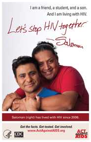 Let’s Stop HIV Together. Saloman. Photo of Saloman with his arms around his partner, smiling.