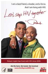 Let’s Stop HIV Together. Robert. Photo of Robert with arm around his friend, smiling.