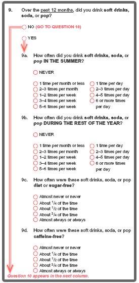 screenshot of food frequency questionnaire