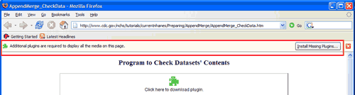Screenshot of Firefox prompt for additional plug-ins to display webpage content. Alert is at the top of the page and outlined in red.