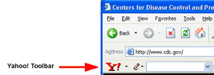 Screenshot of  Internet Explorer with Yahoo! toolbar Red Y! is highlighted.