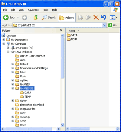 screenshot of suggested folder structure for NHANES Web Tutorial