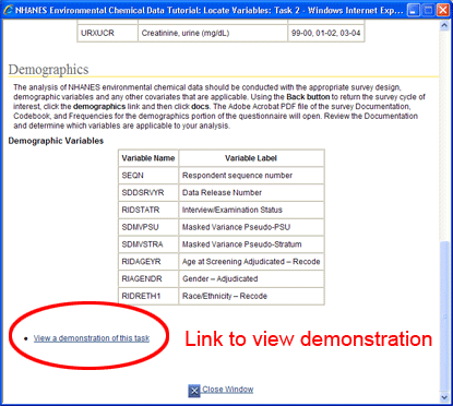 Screenshot of tutorial web page with link for demonstration highlighted