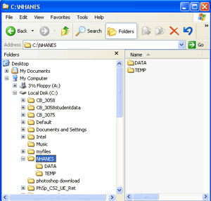 screenshot of suggested folder structure for NHANES Web Tutorial