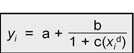Y, (subscript i) equals a plus b divided by 1 plus c(x (subscript i)(superscript d))
