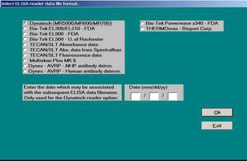 Figure 4. Dialog window for Module 1 - Process ELISA Reader Data.