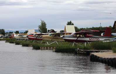 Floatplanes in their slips at Lake Hood, Anchorage, Alaska. Photo courtesy of NIOSH.