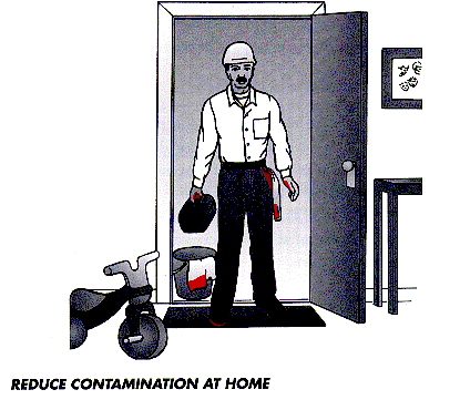 Reduce Contamination at Home illustration with man in the entry way.