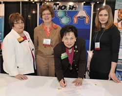 Charlotte Guglielmi, 2010–2011 AORN president; Debra Novak, NIOSH; Linda Groah, AORN Executive Director/CEO; Jackie Krah, NIOSH at the MOU signing.