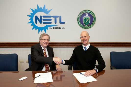 NETL Director Dr. Anthony Cugini and NIOSH Director Dr. John Howard sign the agreement in April