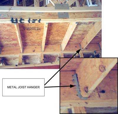 Metal joist hangers on another house under construction at the site.