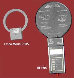 HP loop (Emco Model 7604 magnetic field pickup coil) and Holaday 3600 (Holaday Industries 3600 radiation survey meter)