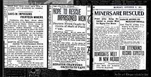 Scans of the 1911 newspaper accounts of the mine accident and rescue.
