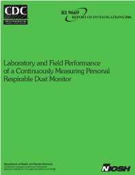 Image of publication Laboratory and Field Performance of a Continuously Measuring Personal Respirable Dust Monitor