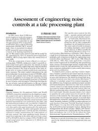 Image of publication Assessment of Engineering Noise Controls at a Talc Processing Plant
