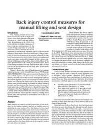 Image of publication Back Injury Control Measures for Manual Lifting and Seat Design