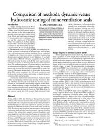 Image of publication Comparison of Methods: Dynamic Versus Hydrostatic Testing of Mine Ventilation Seals