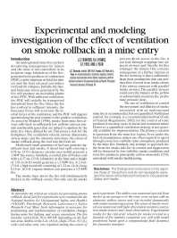 Image of publication Experimental and Modeling Investigation of the Effect of Ventilation on Smoke Rollback in a Mine Entry