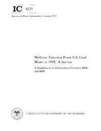 Image of publication Methane Emission from U.S. Coal Mines in 1975, A Survey : A Supplement to Information Circulars 8558 and 8659