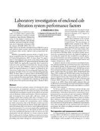 Image of publication Laboratory Investigation of Enclosed Cab Filtration System Performance Factors