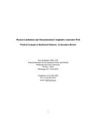Image of publication Physical Limitations and Musculoskeletal Complaints Associated With Work in Unusual or Restricted Postures: A Literature Review